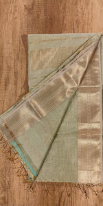 Aqua-Golden Maheshwari Silk-Cotton Saree-Maheshwari Saree-parinitasarees