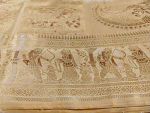 Beige Baluchari Silk Saree with Magnificent Pallav-Baluchari saree-parinitasarees