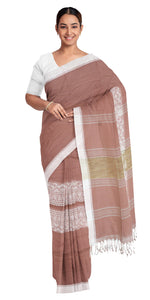 Beige Handspun Cotton Saree with Elegant Pallav-Handspun Cotton-parinitasarees