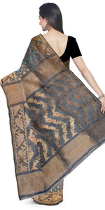 Black Dhakai Jamdani with Floral Motifs-Jamdani saree-parinitasarees