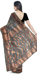 Black Dhakai Jamdani with Floral Motifs-Jamdani saree-parinitasarees