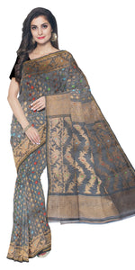 Black Dhakai Jamdani with Floral Motifs-Jamdani saree-parinitasarees