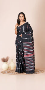 Black Khes Kantha Saree with Floral Patterns-Kantha saree-parinitasarees