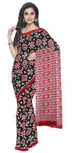 Black Mul Cotton Saree with Floral Block Prints-Mul Cotton-parinitasarees