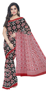 Black Mul Cotton Saree with Floral Block Prints-Mul Cotton-parinitasarees