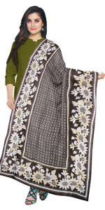 Black Pure Silk Kantha Dupatta with Floral Motifs-Dupattas-parinitasarees