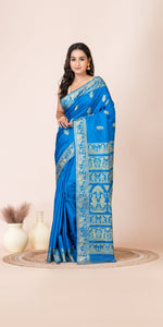 Blue Baluchari Silk Saree with Alluring Pallav-Baluchari saree-parinitasarees