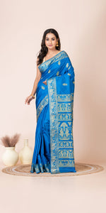 Blue Baluchari Silk Saree with Alluring Pallav-Baluchari saree-parinitasarees