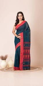 Blue Handspun Cotton Saree with Baluchari Weaves-Handspun Cotton-parinitasarees