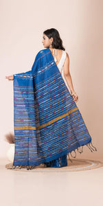 Blue Khes Kantha Saree with Floral Patterns-Kantha saree-parinitasarees