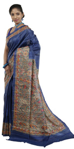 Blue Madhubani Painted Tussar Silk Saree-Tussar Saree-parinitasarees