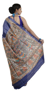 Blue Madhubani Painted Tussar Silk Saree-Tussar Saree-parinitasarees