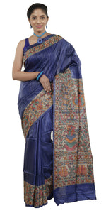 Blue Madhubani Painted Tussar Silk Saree-Tussar Saree-parinitasarees