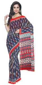 Blue Mul Cotton Saree with Floral Block Prints-Mul Cotton-parinitasarees