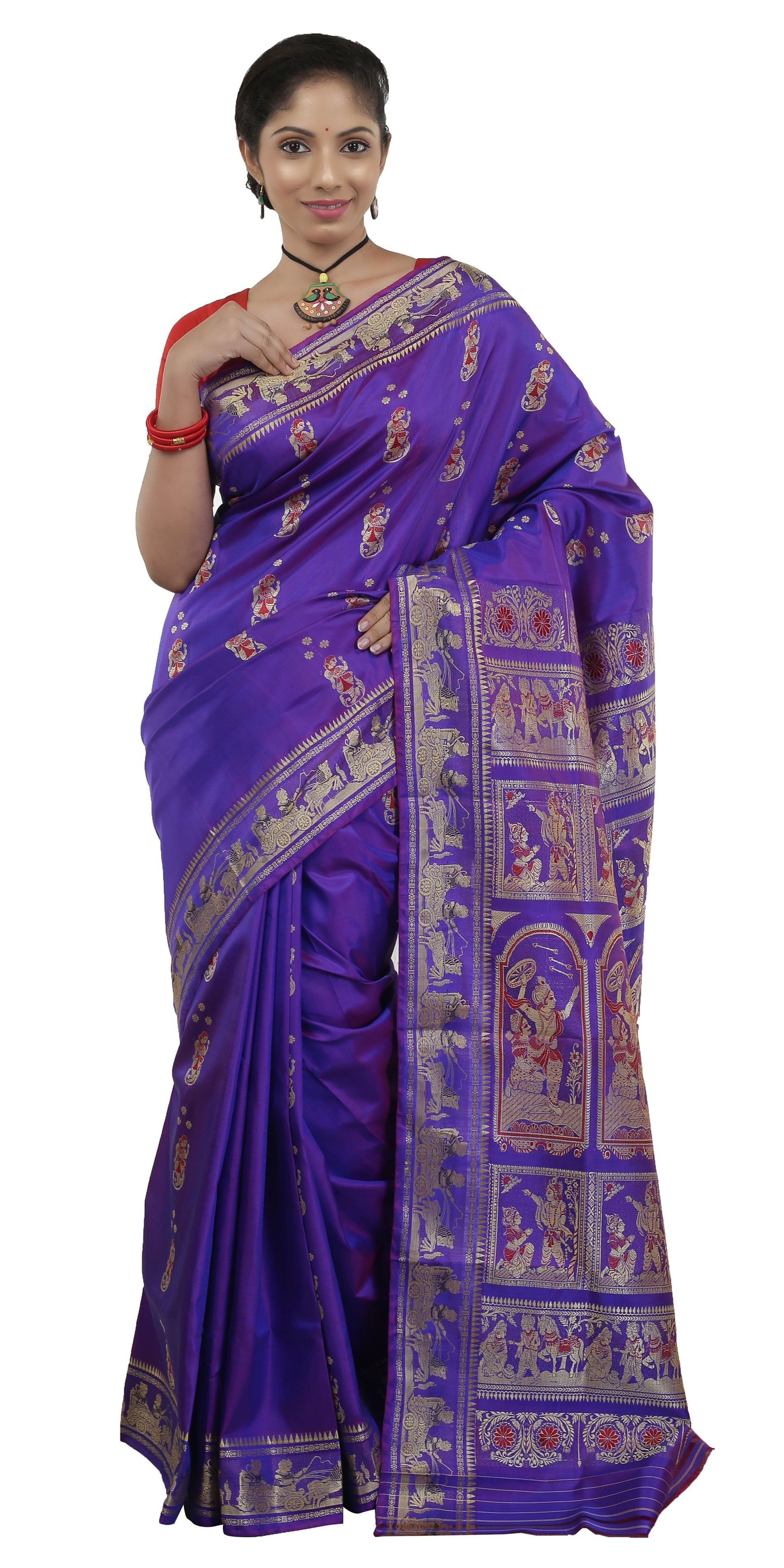 Bridal semi silk saree with contrast pallu and blouse with all over body  putta work grand pallu