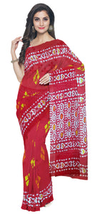 Brick Red Mul Cotton Saree with Geometric Block Prints-Mul Cotton-parinitasarees