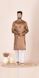 Bronze Pure Kosa Silk Men's Kurta with Silk Mark-Men's Kurtas-parinitasarees