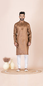 Bronze Pure Kosa Silk Men's Kurta with Silk Mark-Men's Kurtas-parinitasarees