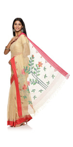 Cream Pure Linen Jamdani Saree-Linen Saree-parinitasarees