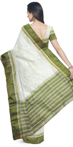 Cream Pure Silk Plain Garad Saree with 5" Border-Garad Silk-parinitasarees