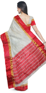 Cream Pure Silk Plain Garad Saree with 5" Border-Garad Silk-parinitasarees