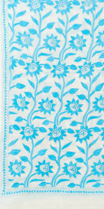 Cream Tussar Kantha Dupatta with Sky Blue Floral Embroidery-Dupattas-parinitasarees