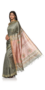 Green Fine Tussar Silk Saree-Tussar Saree-parinitasarees