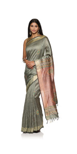 Green Fine Tussar Silk Saree-Tussar Saree-parinitasarees