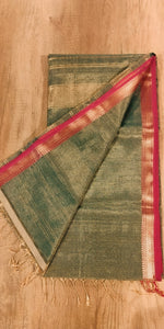 Green-Golden Maheshwari Silk-Cotton Saree-Maheshwari Saree-parinitasarees