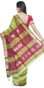 Green Maheshwari Saree with Alluring Pallav-Maheshwari Saree-parinitasarees