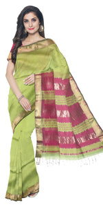 Green Maheshwari Saree with Alluring Pallav-Maheshwari Saree-parinitasarees