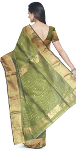 Green Maheshwari Saree with Floral Motifs-Maheshwari Saree-parinitasarees