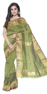 Green Maheshwari Saree with Floral Motifs-Maheshwari Saree-parinitasarees