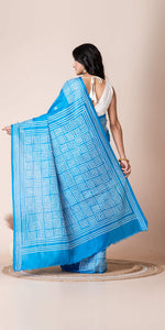 Light Blue Blended Silk Kantha Saree with Kutch Embroidery-Kantha saree-parinitasarees