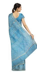 Light Blue Chanderi Saree with Dabu Block Prints-Chanderi Sarees-parinitasarees