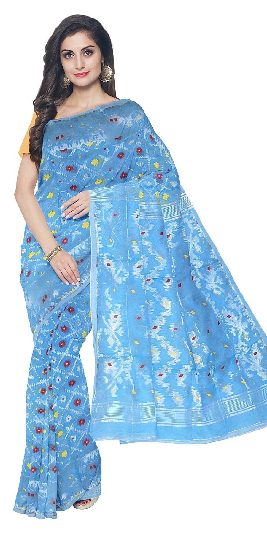 Shayantani Navy Blue Muslin-Cotton Hand-Painted Saree – EAST & GRACE