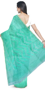 Light Green Dhakai Jamdani with Floral Motifs-Jamdani saree-parinitasarees