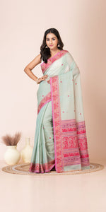 Light Green Handspun Cotton Baluchari Saree-Handspun Cotton-parinitasarees