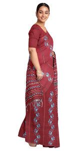 Maroon Khes Kantha Saree with Floral Motifs-Kantha saree-parinitasarees