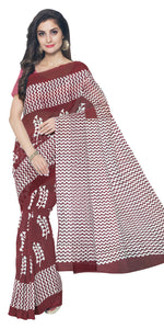 Maroon Mul Cotton Saree with Floral Block Prints-Mul Cotton-parinitasarees