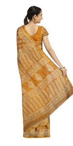 Mustard Chanderi Saree with Dabu Block Prints-Chanderi Sarees-parinitasarees