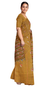 Mustard Khes Kantha Saree with Tabla Motifs-Kantha saree-parinitasarees