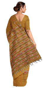 Mustard Khes Kantha Saree with Tabla Motifs-Kantha saree-parinitasarees