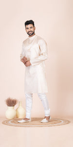 Off-white Pure Kosa Silk Men's Kurta with Silk Mark-Men's Kurtas-parinitasarees