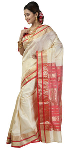 Off-white Pure Silk Garad Saree with Composite Paisley Motifs-Garad Silk-parinitasarees