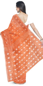 Orange Dhakai Jamdani with Floral Motifs-Jamdani saree-parinitasarees