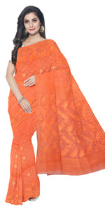 Orange Dhakai Jamdani with Floral Motifs-Jamdani saree-parinitasarees