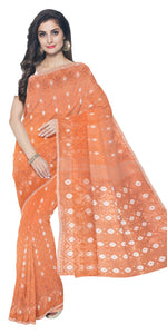 Orange Dhakai Jamdani with Floral Motifs-Jamdani saree-parinitasarees