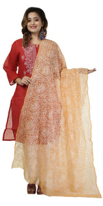 Orange Georgette Dupatta with Chikankari Embroidery-Dupattas-parinitasarees