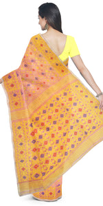 Peach Dhakai Jamdani with Floral Motifs-Jamdani saree-parinitasarees